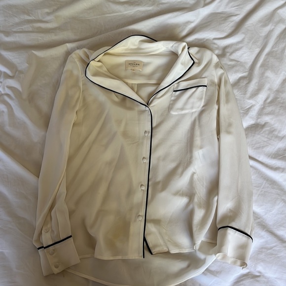 Sezane Elisa Silk Shirt Ecru Navy 34 XS - Picture 3 of 5